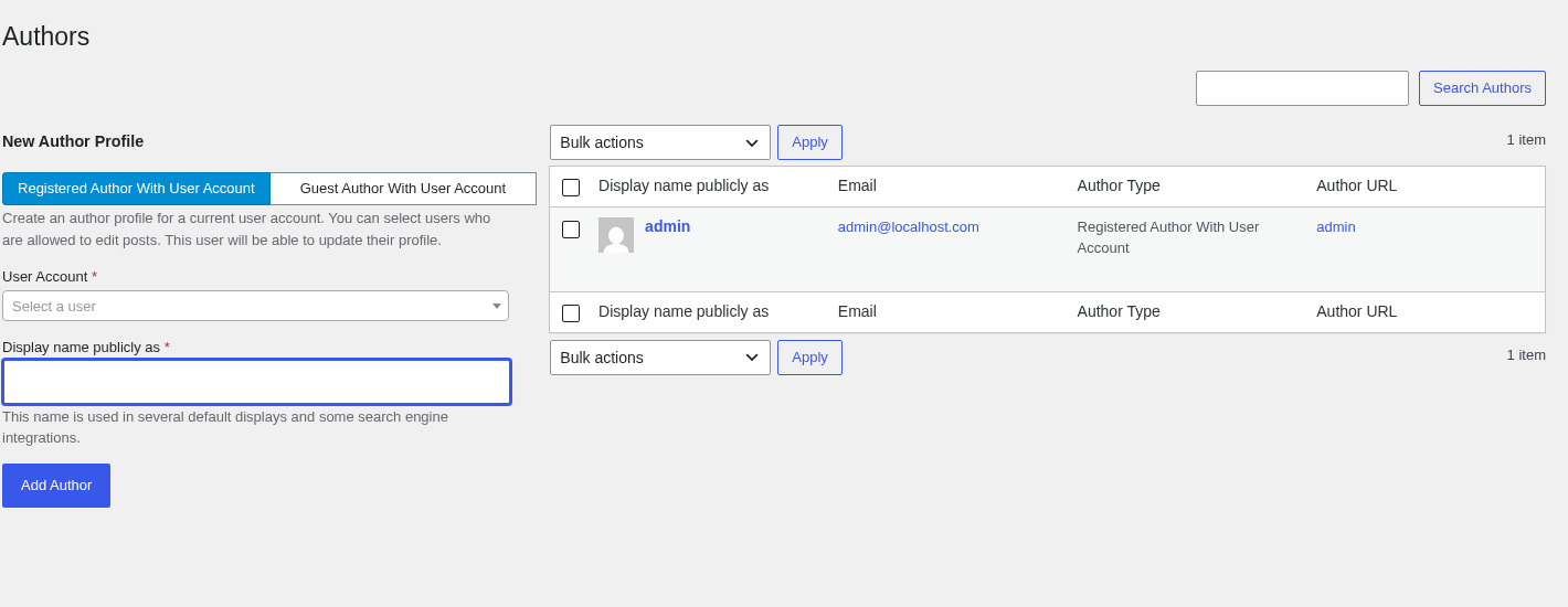 PublishPress Authors sandbox screenshot showing author profile management in WordPress admin