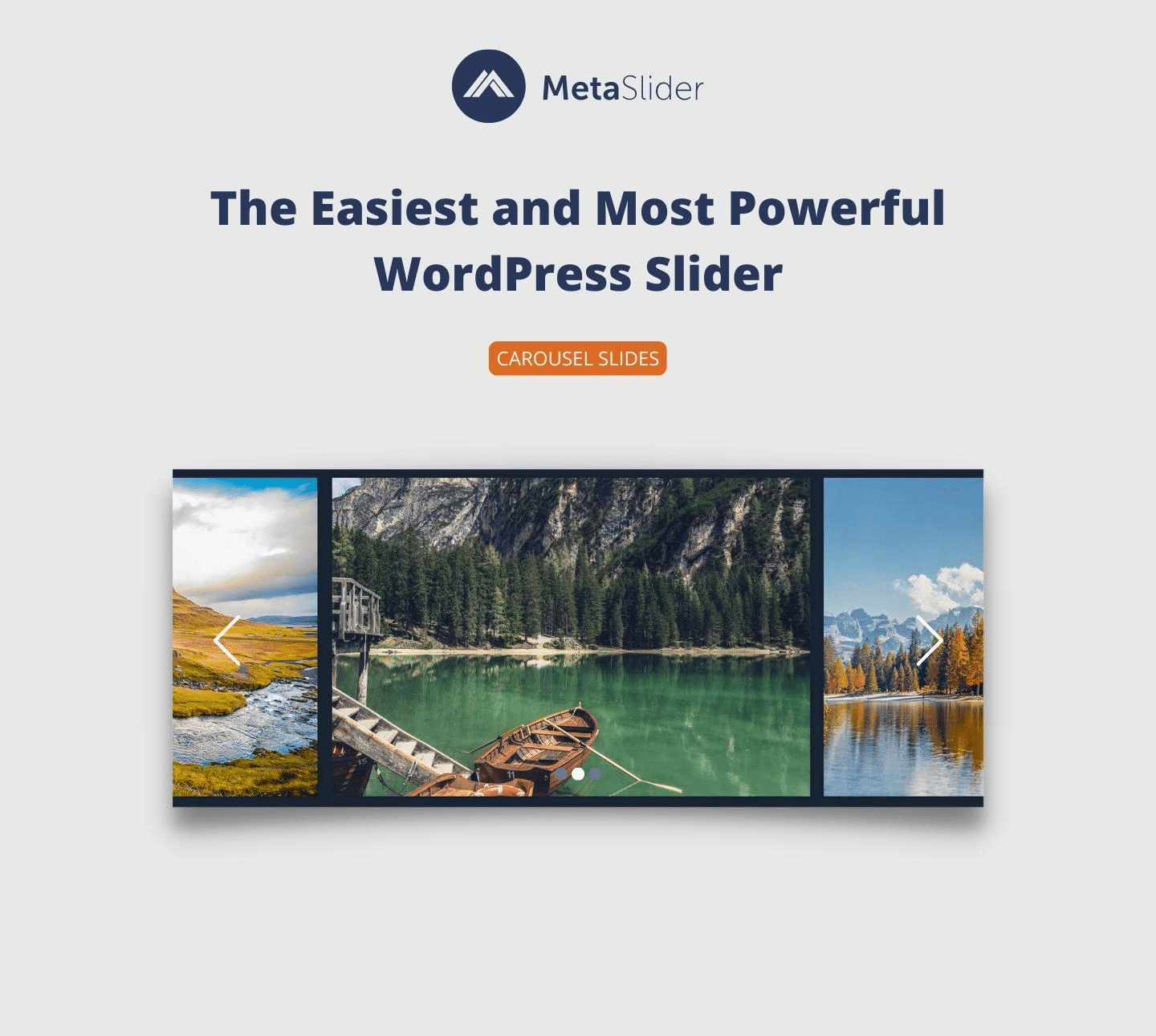 MetaSlider showing a carousel slide layout with three landscape images side by side