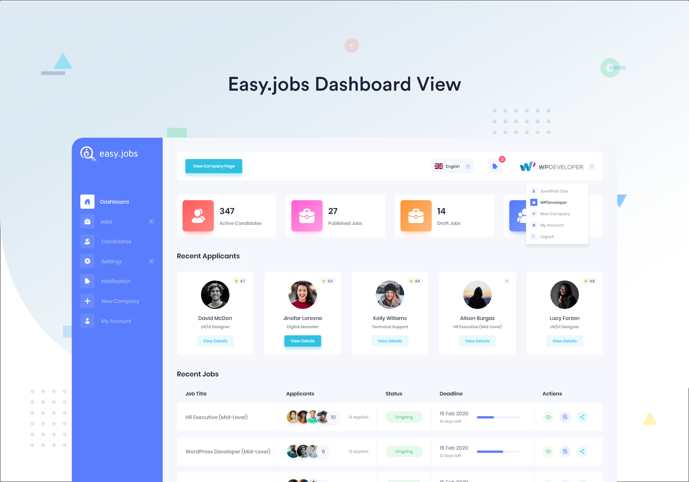 easy.jobs WordPress plugin connection screen