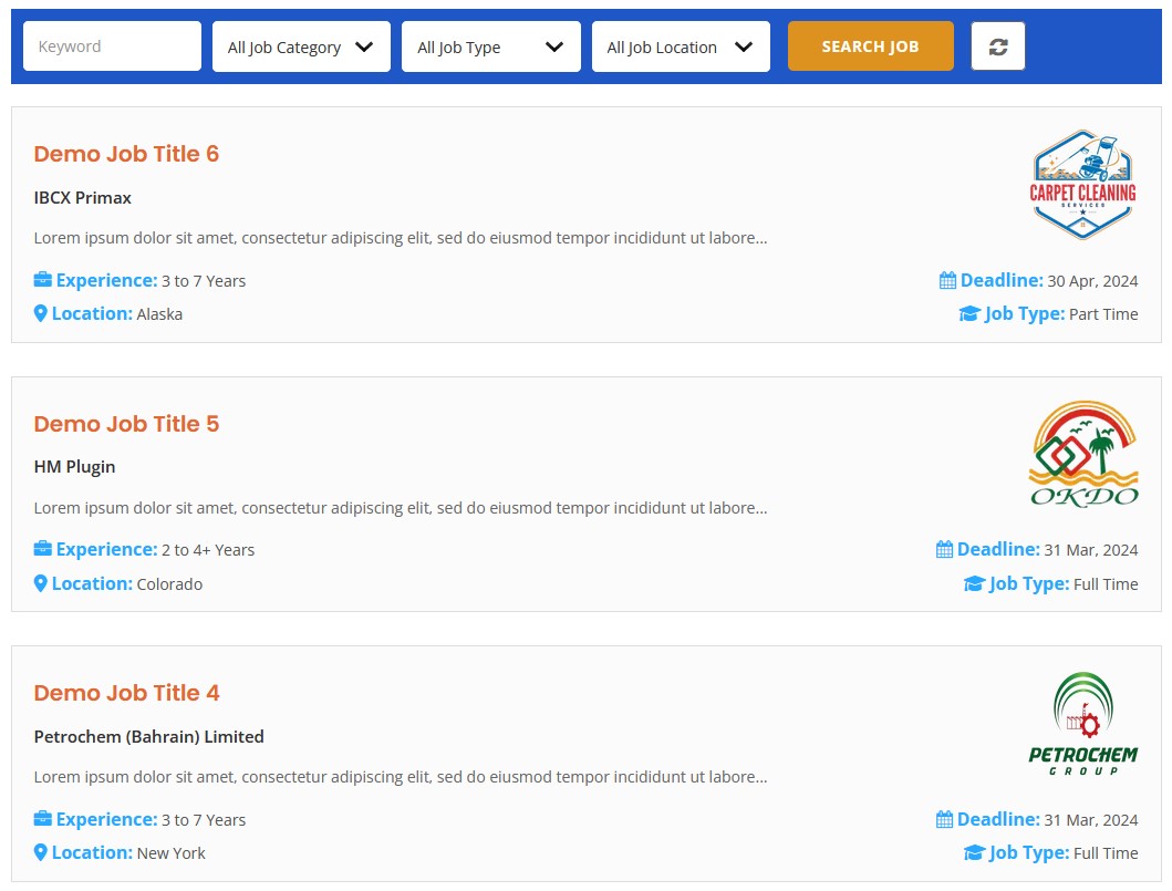 JobWP admin screen showing Jobs, Employers, Applications, Packages
