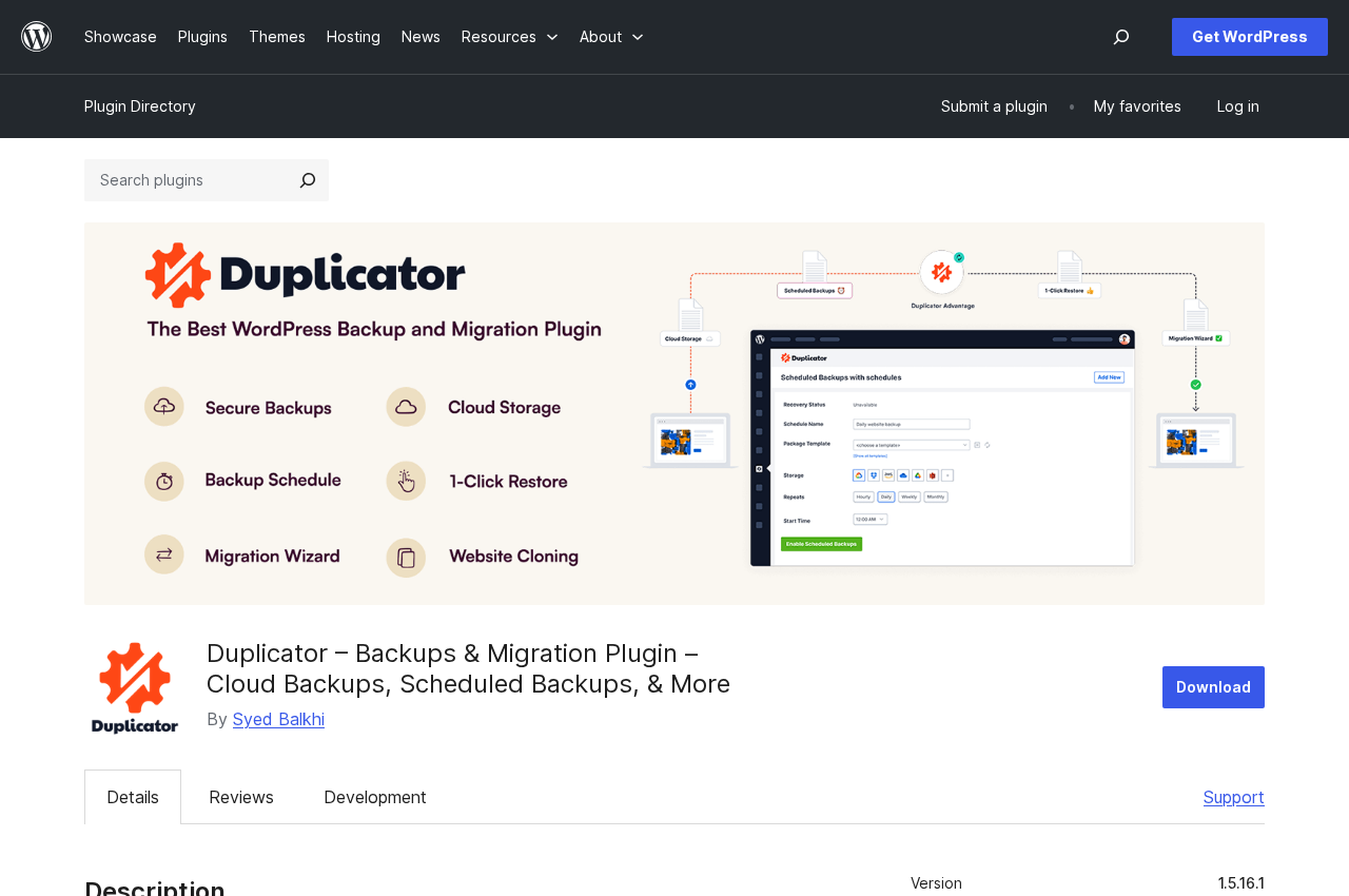 WordPress.org plugin listing for Duplicator showing the banner with the headline