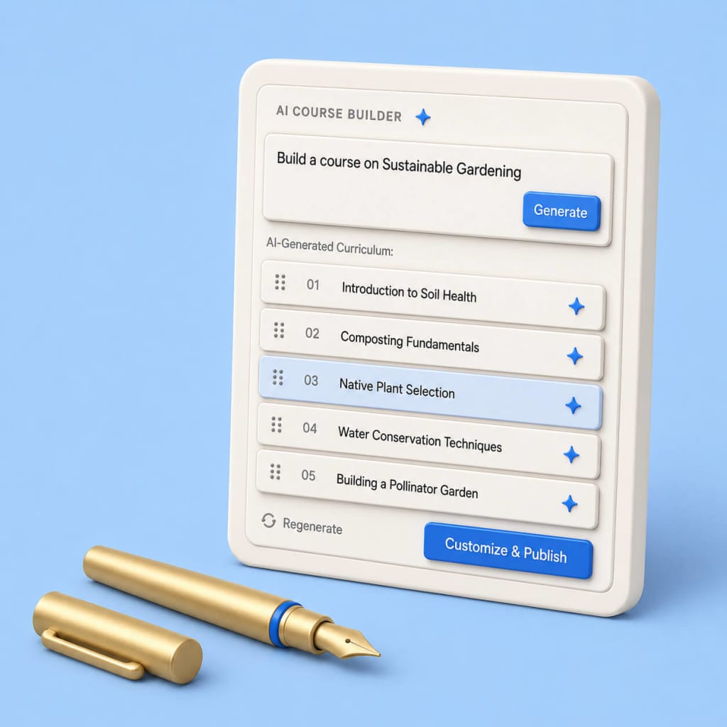 LearnDash AI Course Outline Builder generating a draft curriculum from a text prompt in the WordPress admin