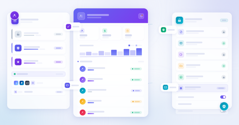 Paid Memberships Pro review featured banner: membership tier levels, member management dashboard, and content access control illustrated in a minimalist blue-violet and teal editorial composition