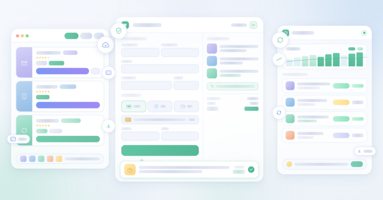 SureCart Review 2026 featured editorial banner showing product catalog, checkout form, and subscription management panels in a minimalist glassmorphism design
