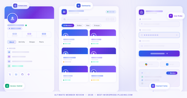 Ultimate Member Review 2026 featured banner - blues and purples glassmorphism design