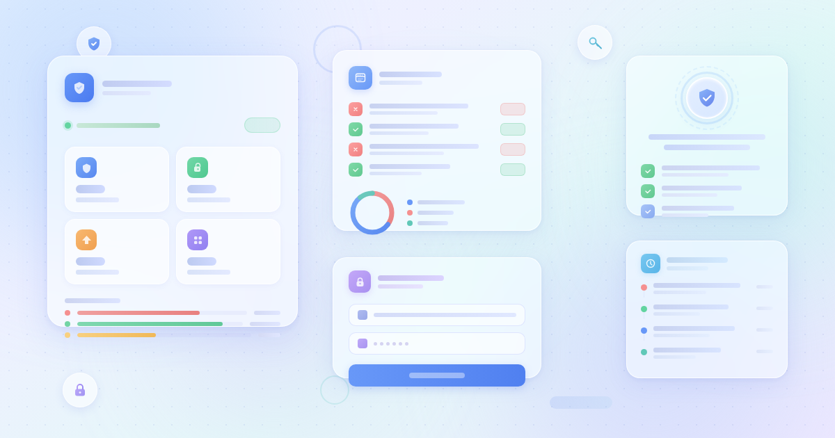 All-In-One Security AIOS review 2026 featured banner showing glassmorphism security UI cards with shield, lock, and firewall elements on a light pastel background
