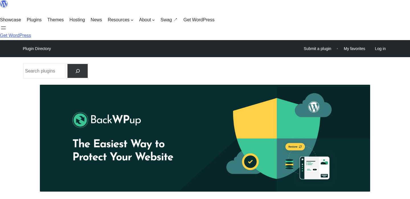 WordPress.org plugin listing for BackWPup - WordPress Backup and Restore Plugin by WP Media, showing the plugin title, Download button, version 5.7.5, 400,000 plus active installations, and 4 out of 5 star rating.