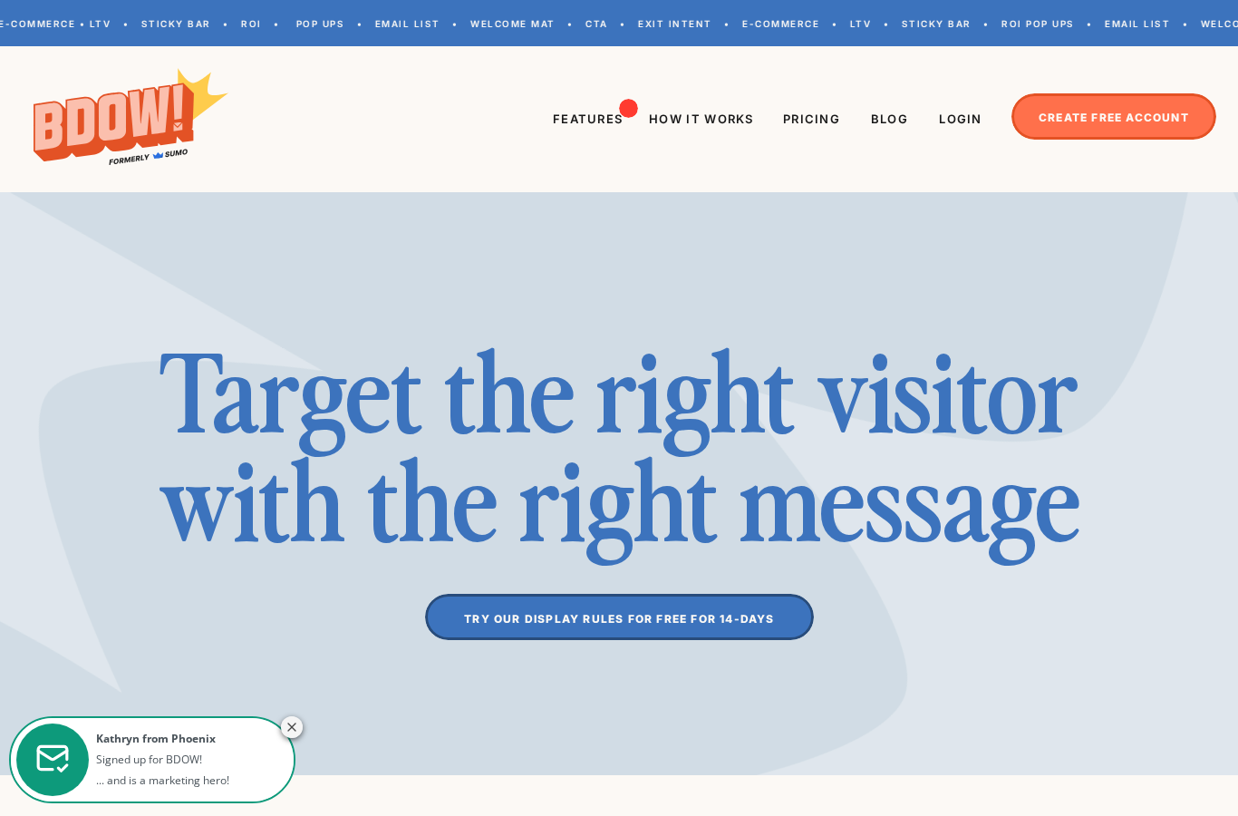 BDOW targeting and display rules feature page