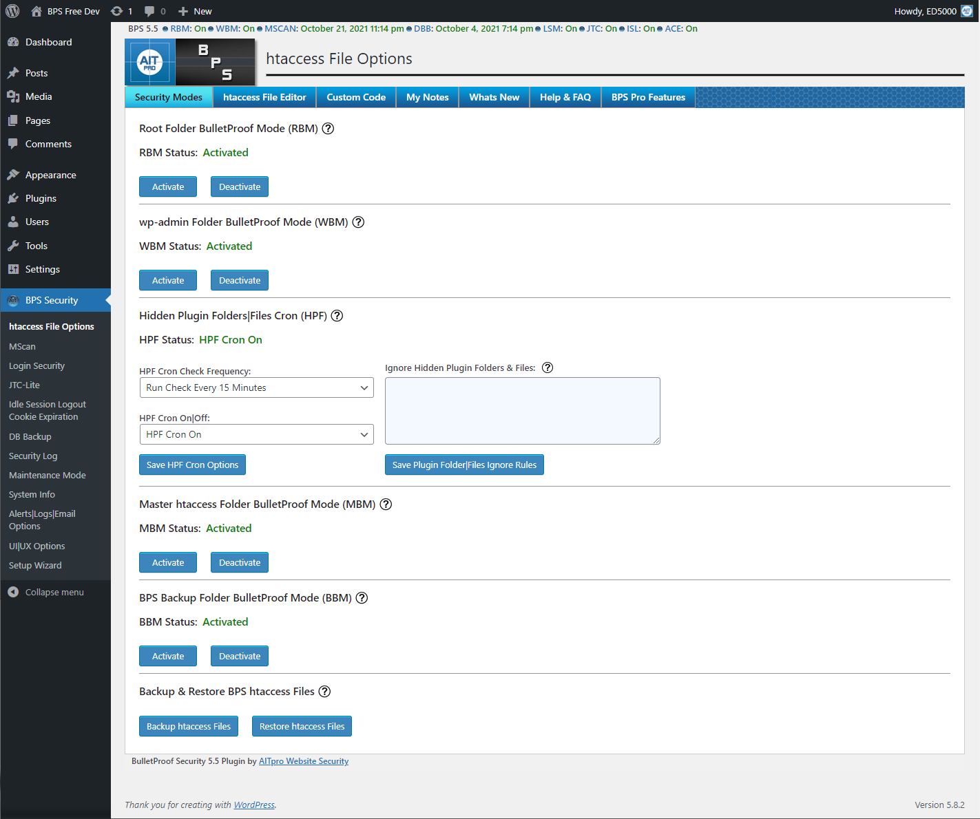 BulletProof Security MScan malware scanner results screen showing scan status, number of files scanned, and flagged file details