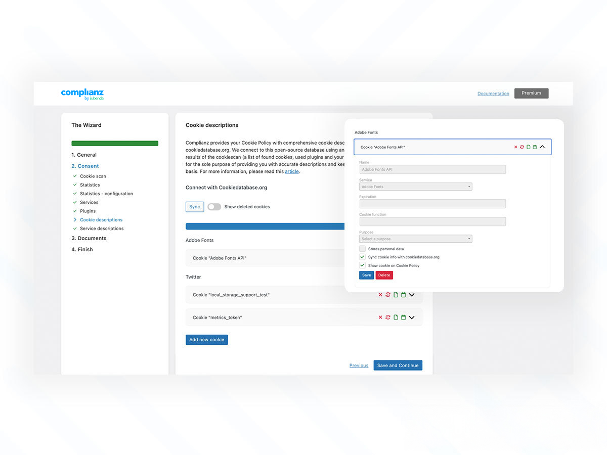 Complianz automatic cookie scan screen in WordPress