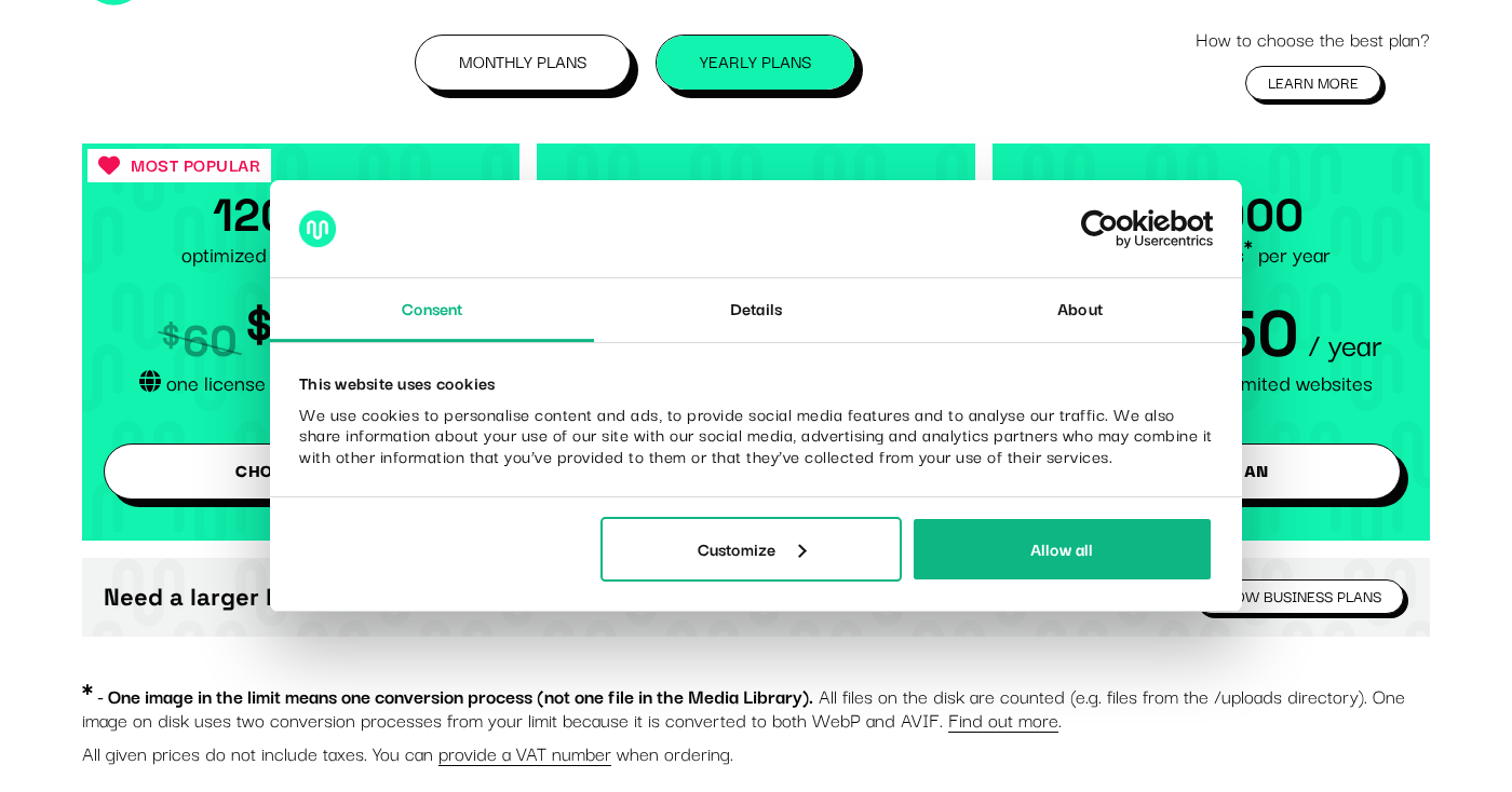 Converter for Media Pro pricing plans showing monthly and yearly conversion quota tiers