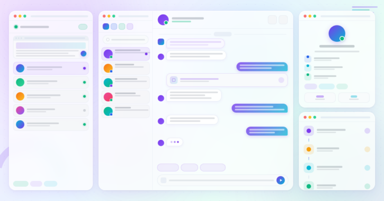 Crisp Chat review banner with abstract live chat, shared inbox, CRM, and chatbot panels