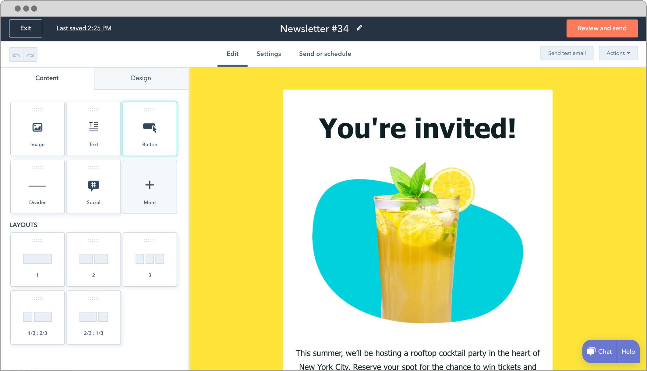 HubSpot for WordPress email campaign editor showing Send contacts a beautiful effective and personalized email