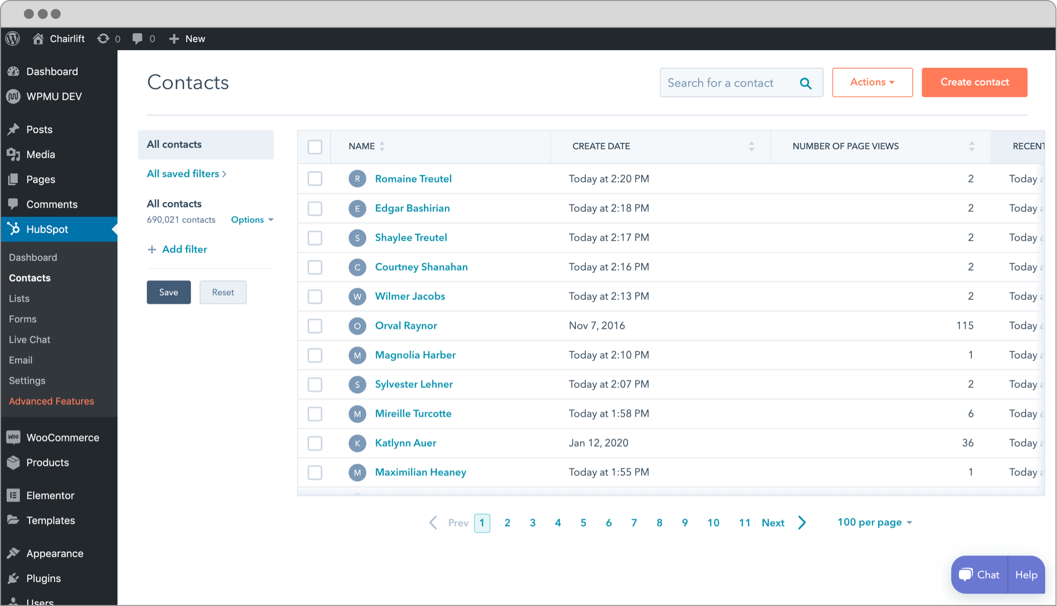 HubSpot for WordPress form sync screen showing your website forms automatically sync with your HubSpot CRM