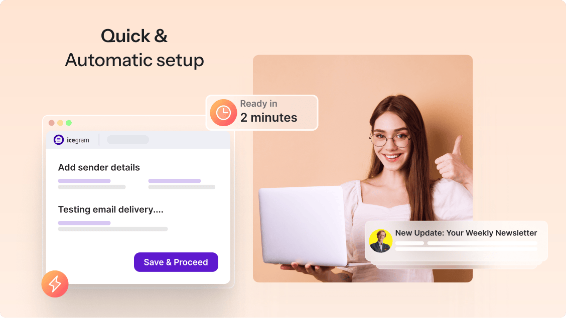 Icegram Express subscriber forms and list management interface showing opt-in form types including popup, inline widget, and shortcode options