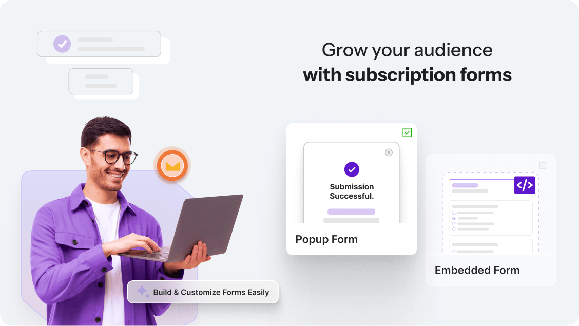 Icegram Express drag-and-drop email editor showing responsive design blocks and template customization options