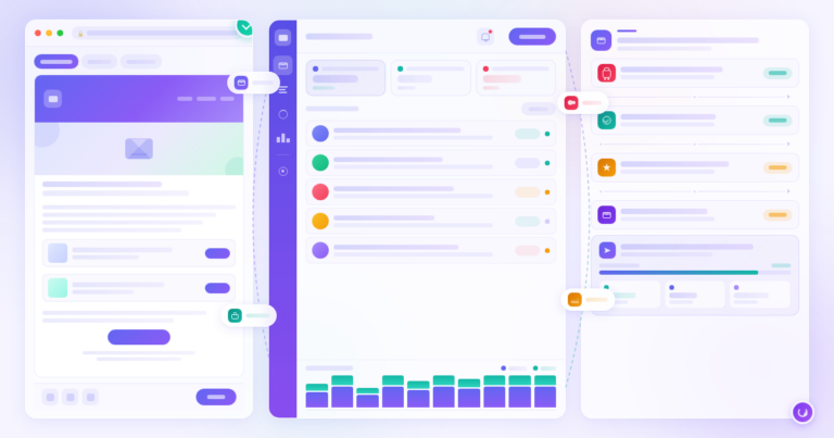 MailPoet Review 2026 featured banner showing a newsletter editor with WooCommerce product email rows, a subscriber dashboard with KPI stats, and a WooCommerce email automation flow in a light glassmorphism design