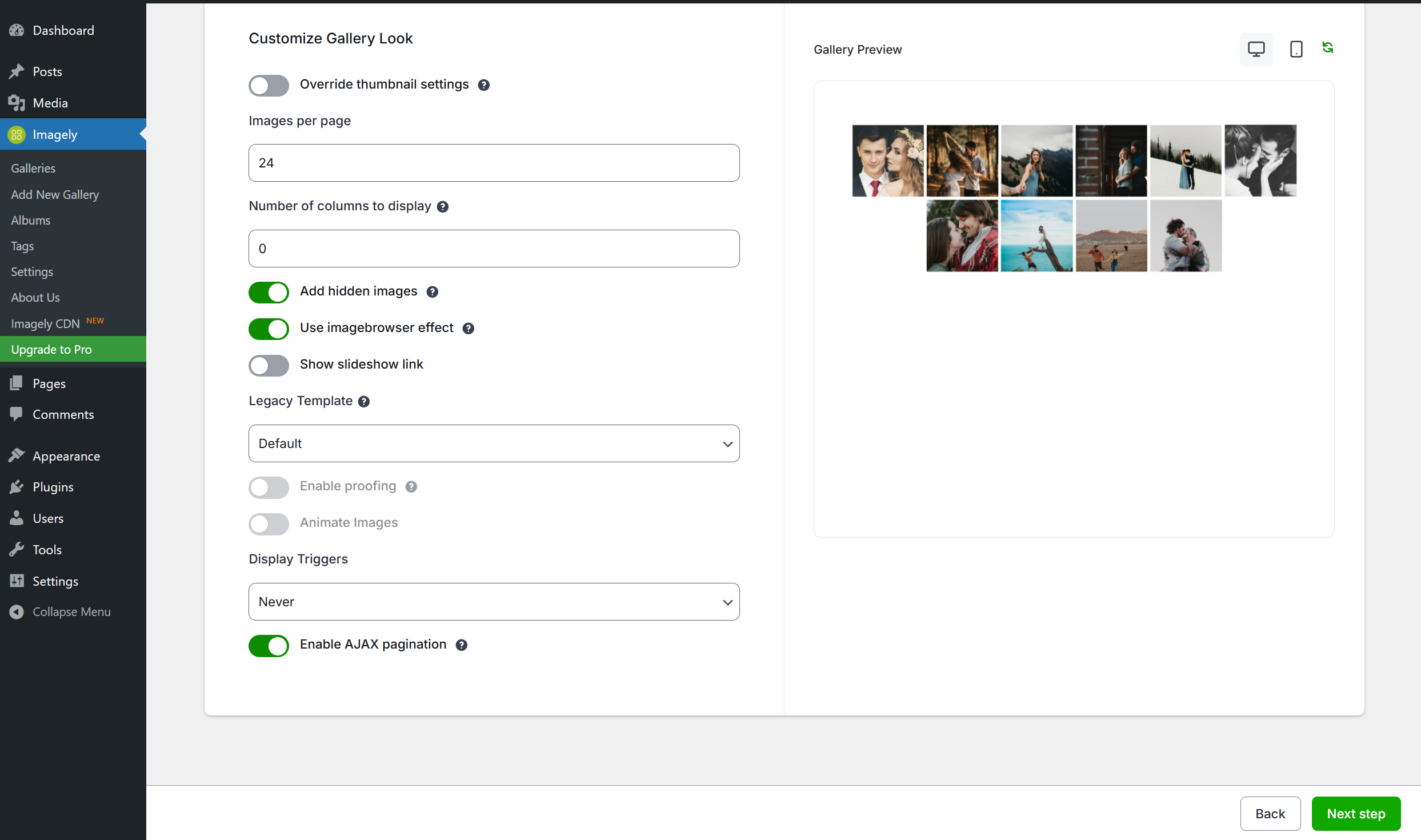 NextGEN Gallery insert window in WordPress