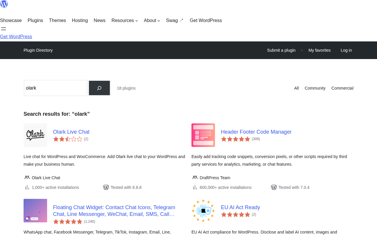 Olark Live Chat plugin shown in the WordPress.org plugin directory