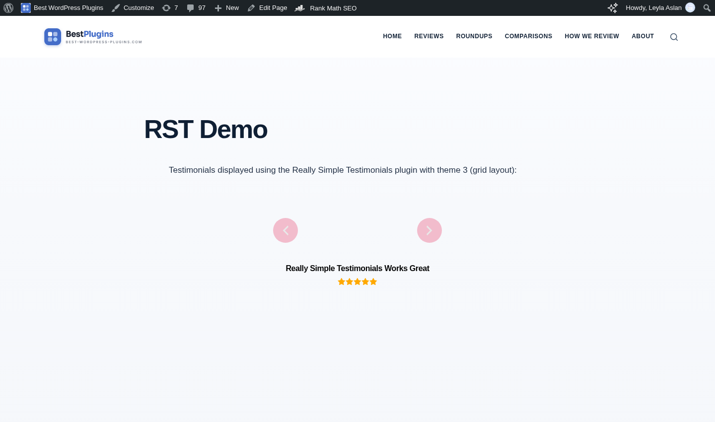 Really Simple Testimonials grid layout displaying testimonial cards on the front end