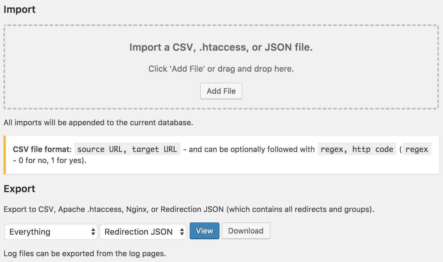 Redirection plugin conditional match options including login status, referrer, browser, and IP address controls