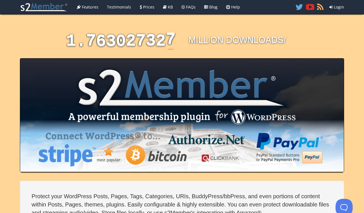 s2member.com homepage showing the headline "A powerful (free) membership plugin for WordPress" and the three plan options: Framework (free), Pro Single Site ($89), and Pro Unlimited Sites ($189)