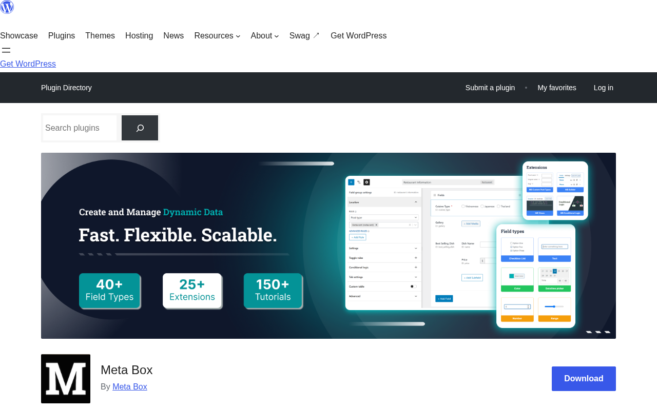 Meta Box plugin listing on WordPress.org showing 600,000+ active installs and 4.8 star rating