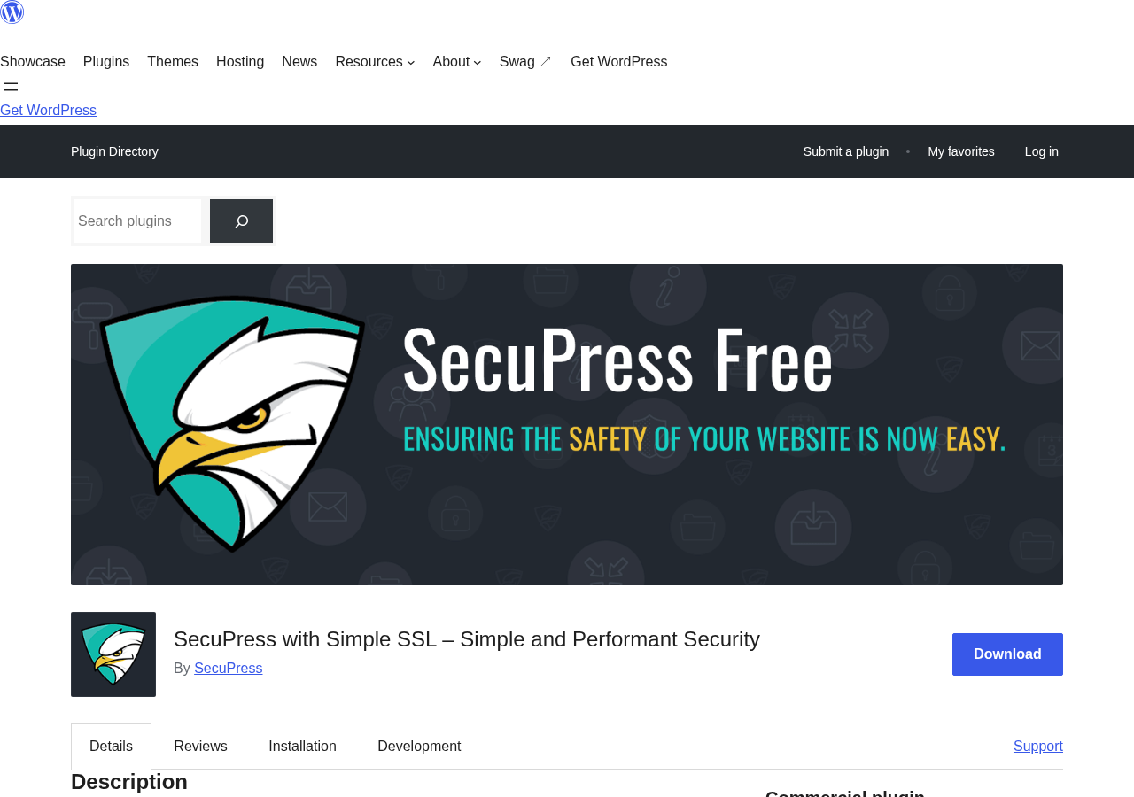 SecuPress plugin listing on WordPress.org showing 40,000+ active installs, 4.1/5 rating, and plugin description