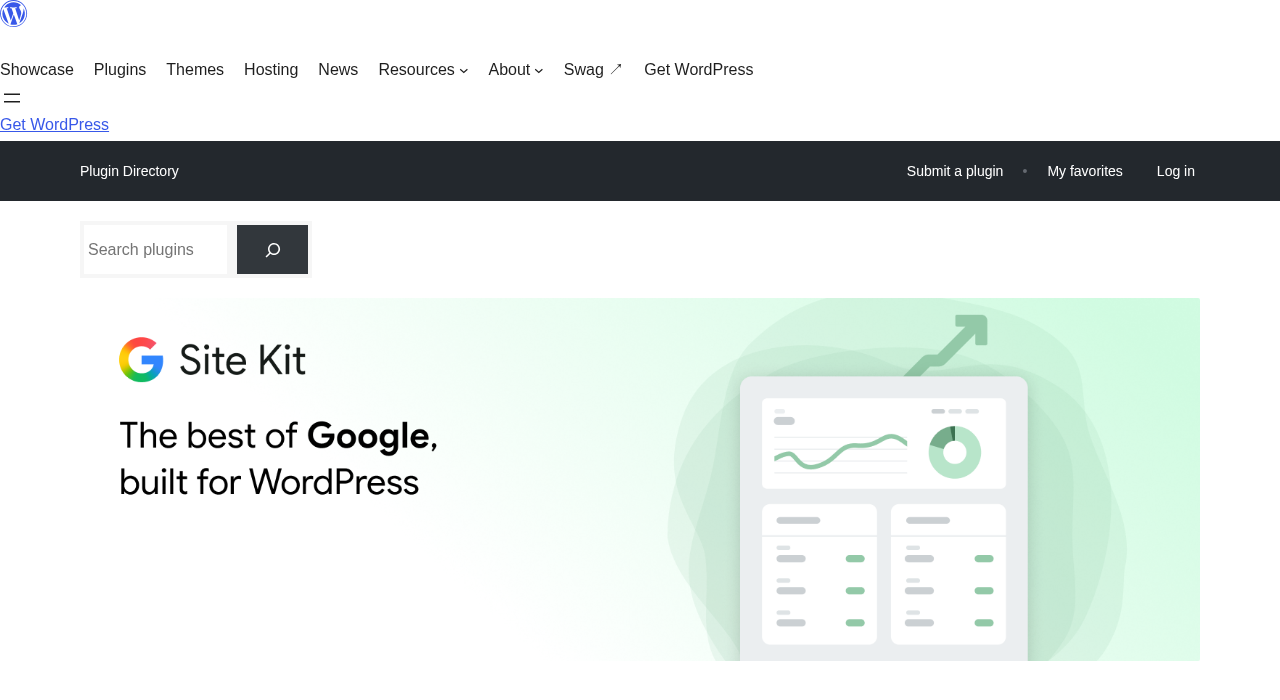 Site Kit by Google plugin listing on WordPress.org showing 5+ million active installs, 4.2-star rating, and version 1.185.0
