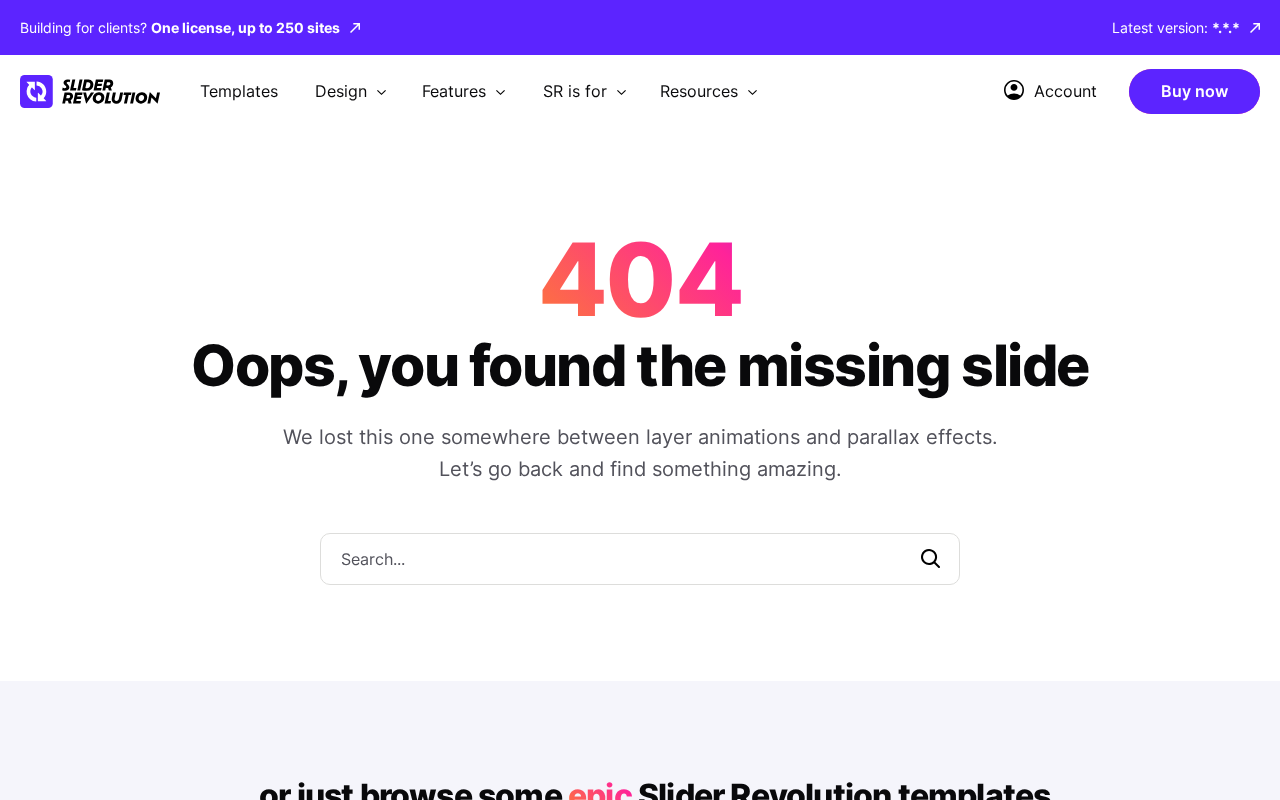 Slider Revolution features page showing the visual editor and capabilities