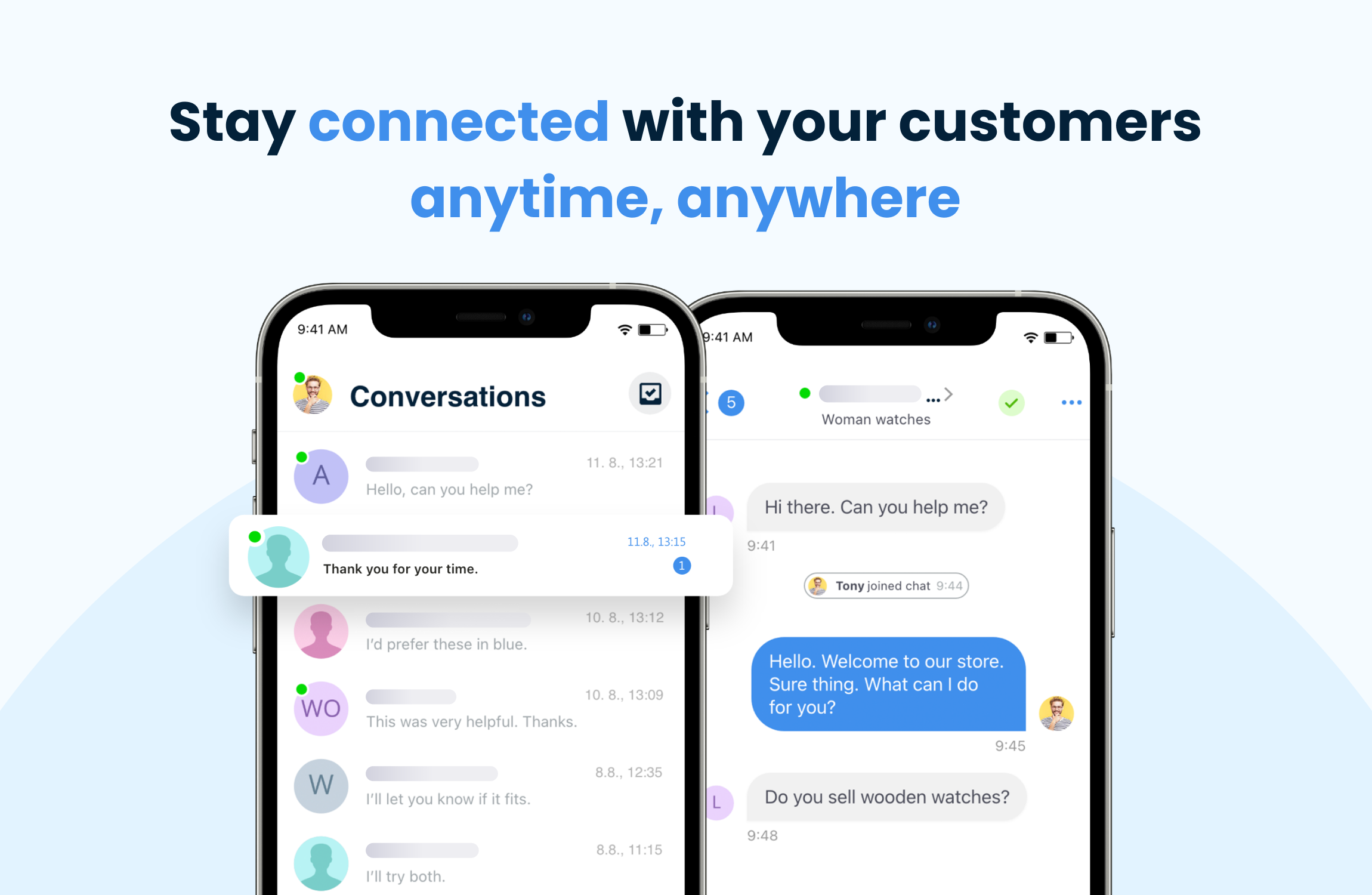 Smartsupp mobile app interface for managing live chat on the go