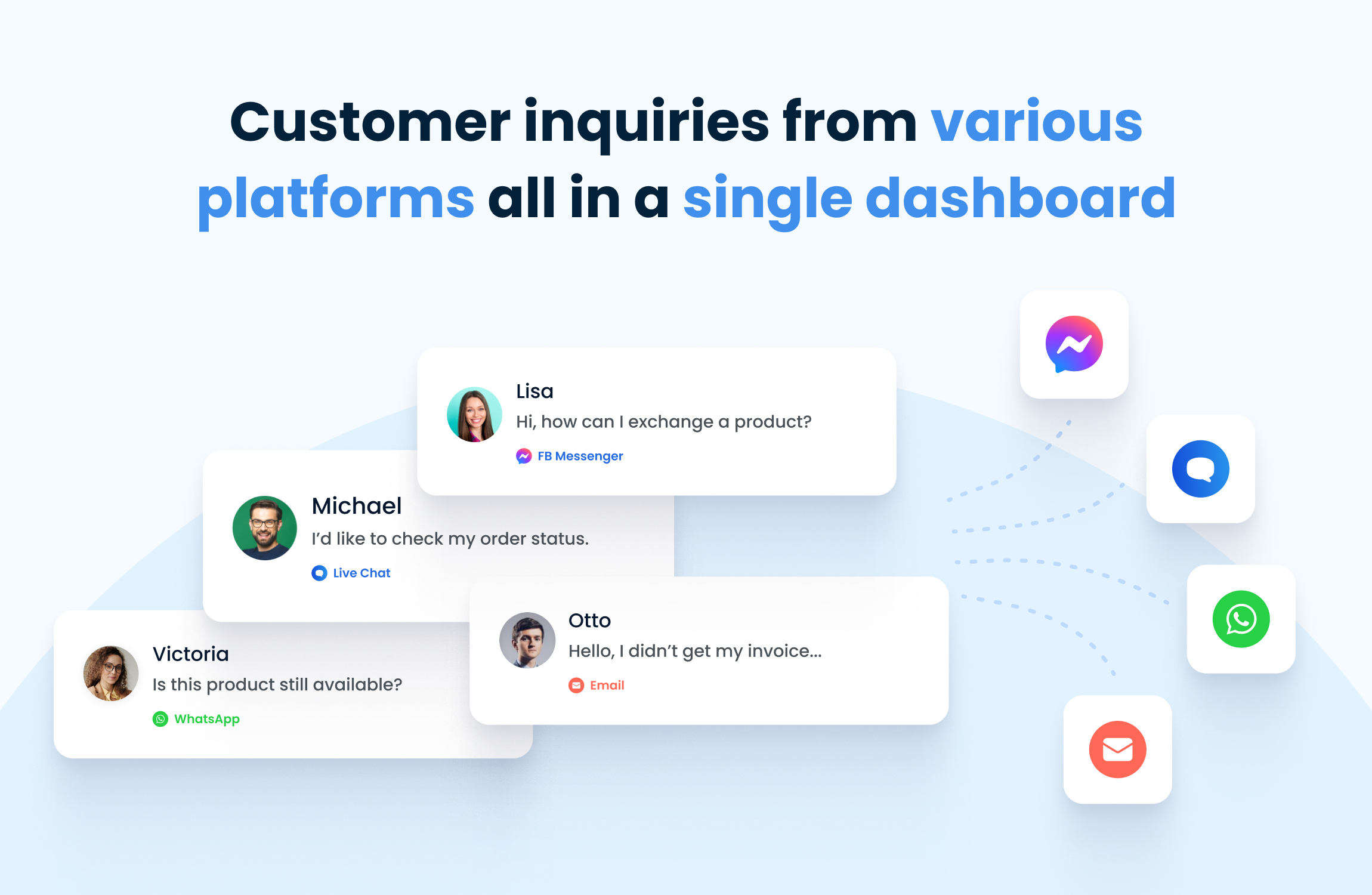 Smartsupp multichannel conversation dashboard showing messages from multiple channels