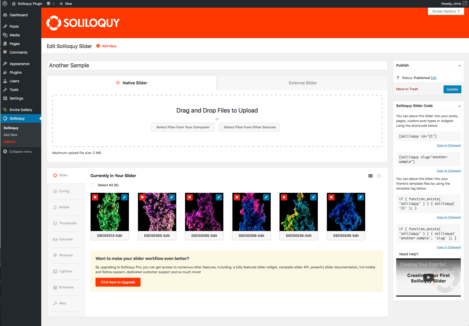 Soliloquy drag-and-drop slider builder in WordPress dashboard