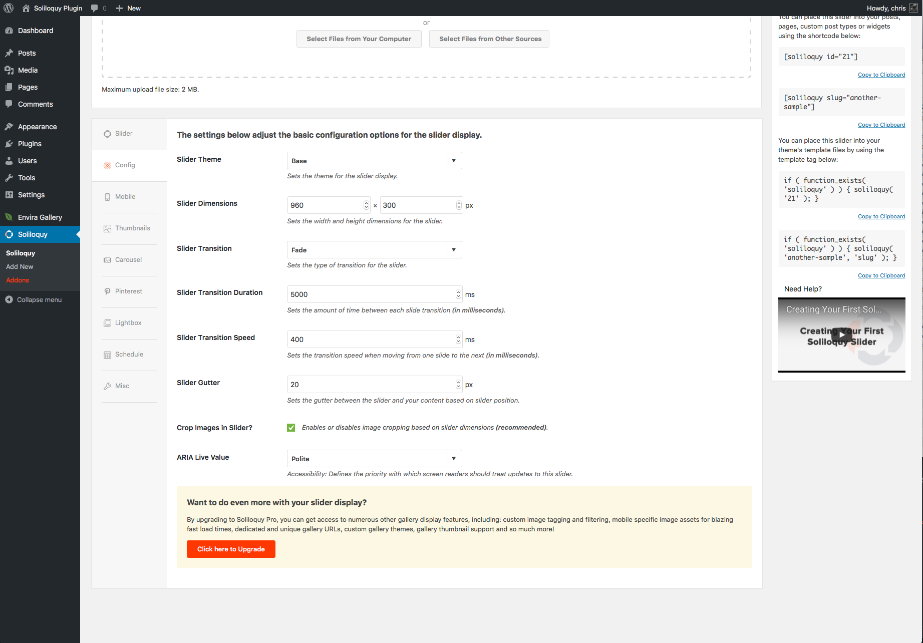 Soliloquy slide settings and configuration panel