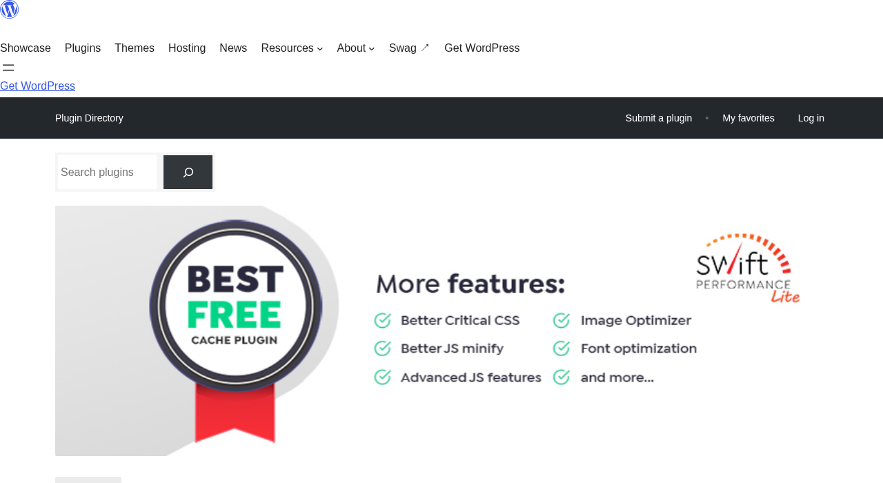 Swift Performance Lite plugin listing on WordPress.org showing 6,000+ active installs and 3.6-star rating across 125 reviews