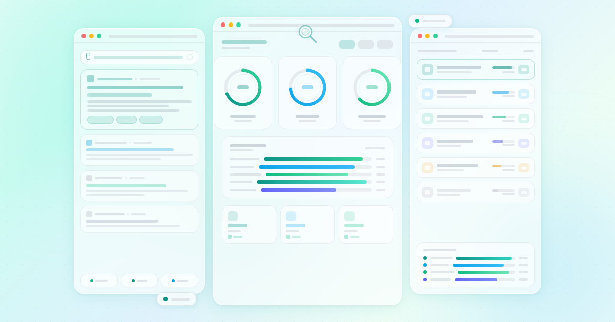 The SEO Framework Review 2026 banner. Glassmorphism-style design with teal and mint pastel background, showing SEO analytics concept elements: SERP preview, SEO score gauges, and keyword ranking indicators.