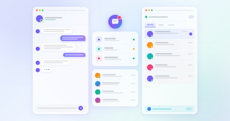 Abstract minimalist live chat and AI support interface illustration for a Tidio review.