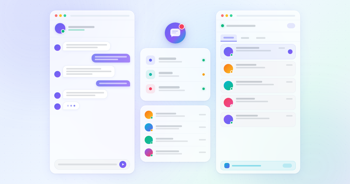 Abstract minimalist live chat and AI support interface illustration for a Tidio review.