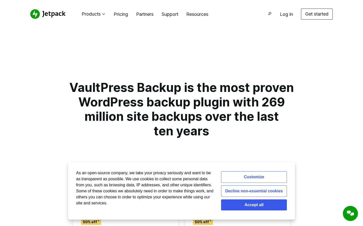 Jetpack upgrade/backup page showing the 
