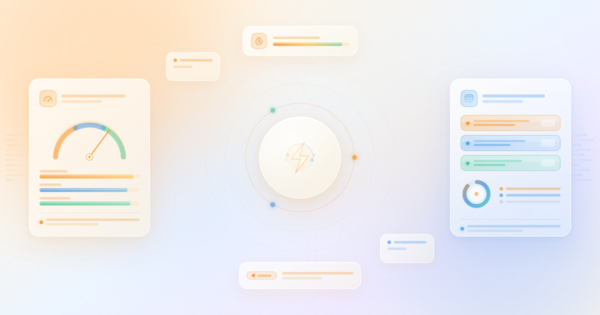 WP Fastest Cache review banner showing a speed gauge and cache layer illustration on a warm amber and orange glassmorphism background