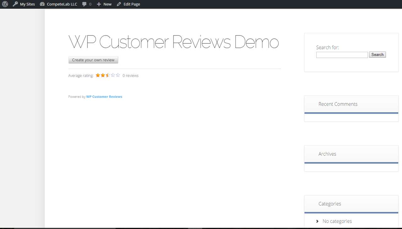 Front-end review submission form created with WP Customer Reviews plugin