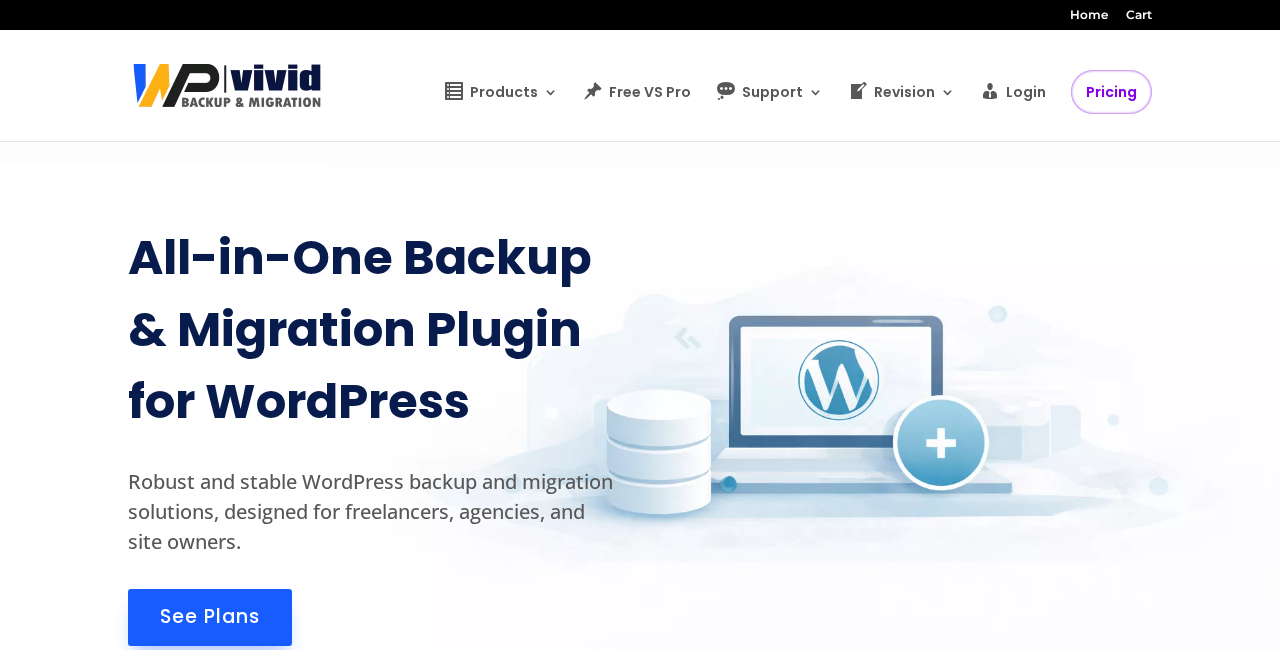 WPvivid homepage showing the headline All-in-One Backup and Migration Plugin for WordPress with trust badge indicating 900,000 plus active installations