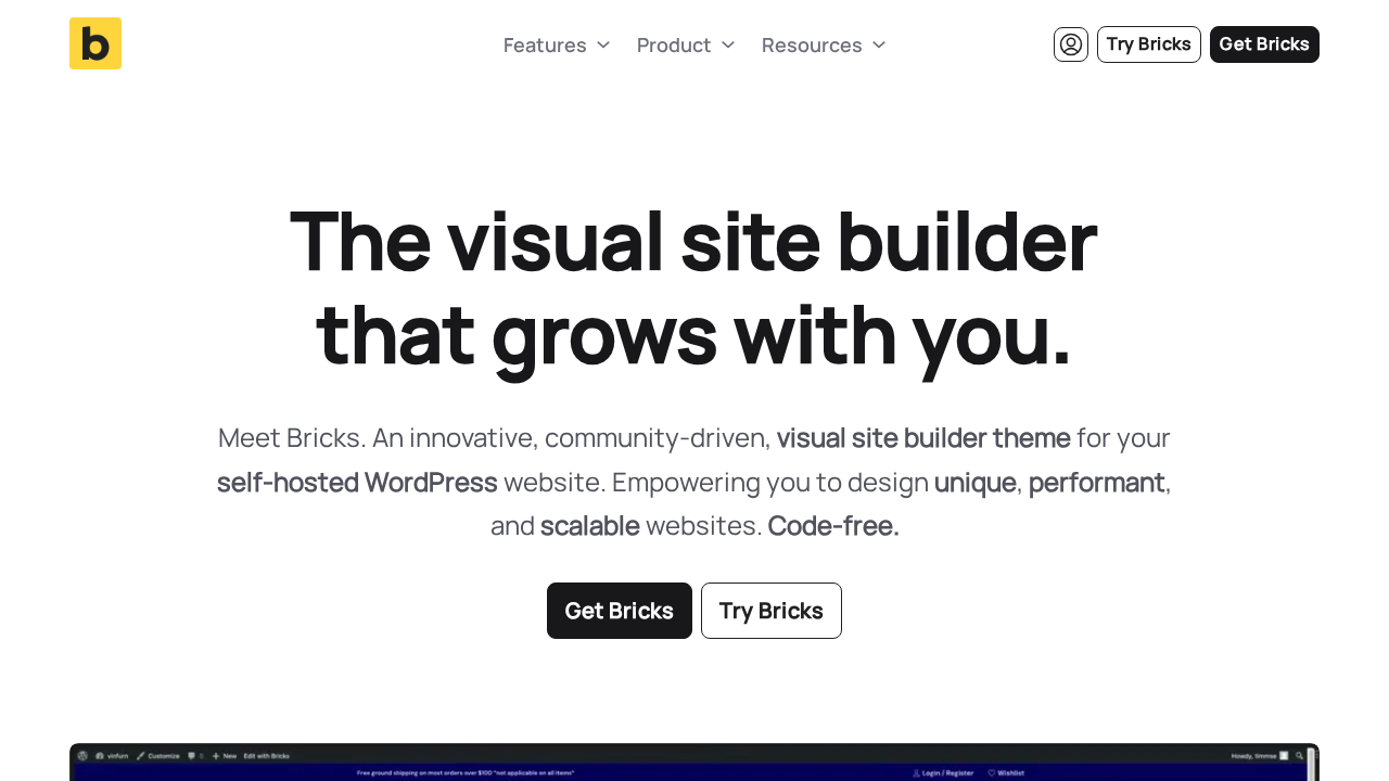 Bricks Builder editor interface showing the structure panel, live canvas preview, and the control panel with CSS class system and layout options