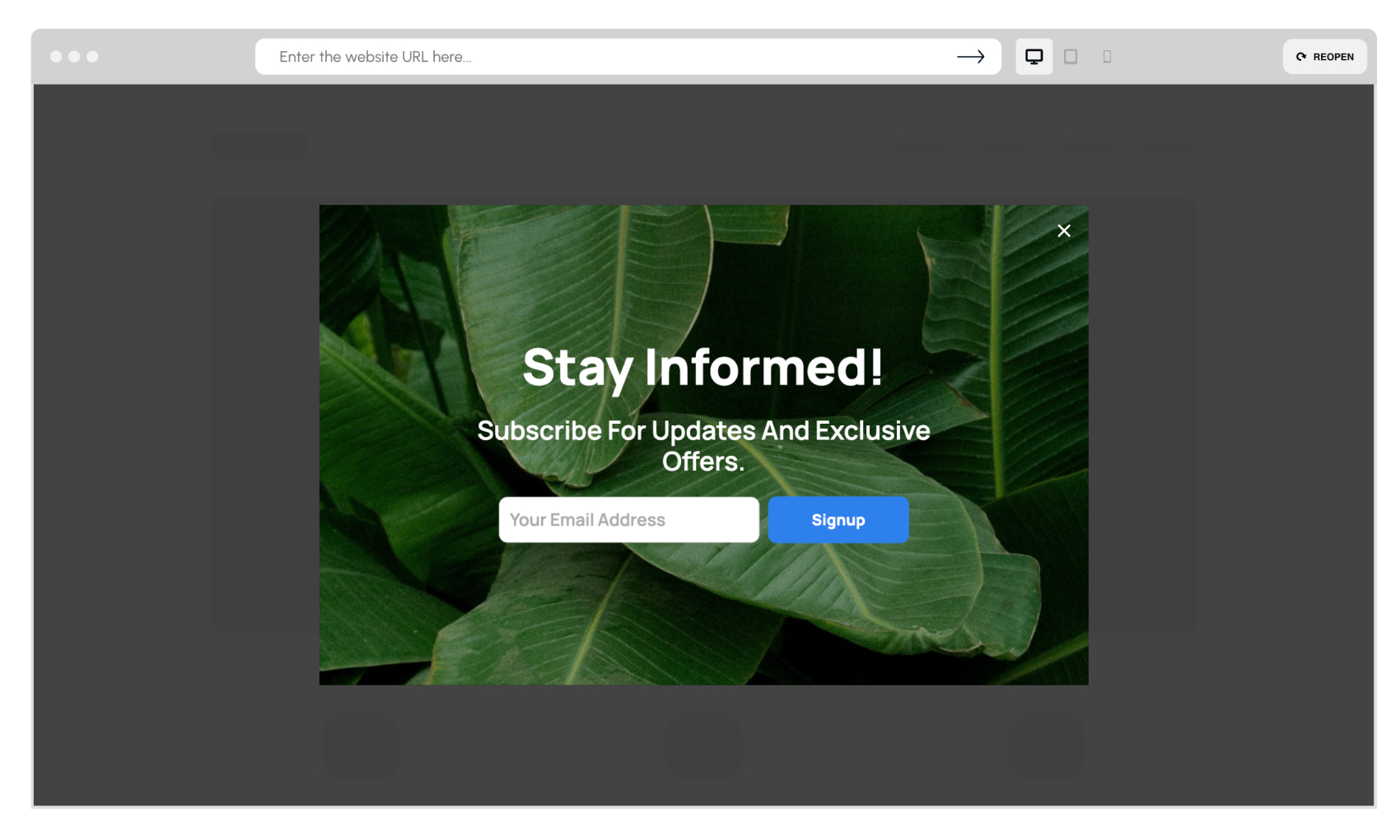 Depicter visual builder dashboard showing the all-in-one editor with slider, carousel, popup, and notification bar tools