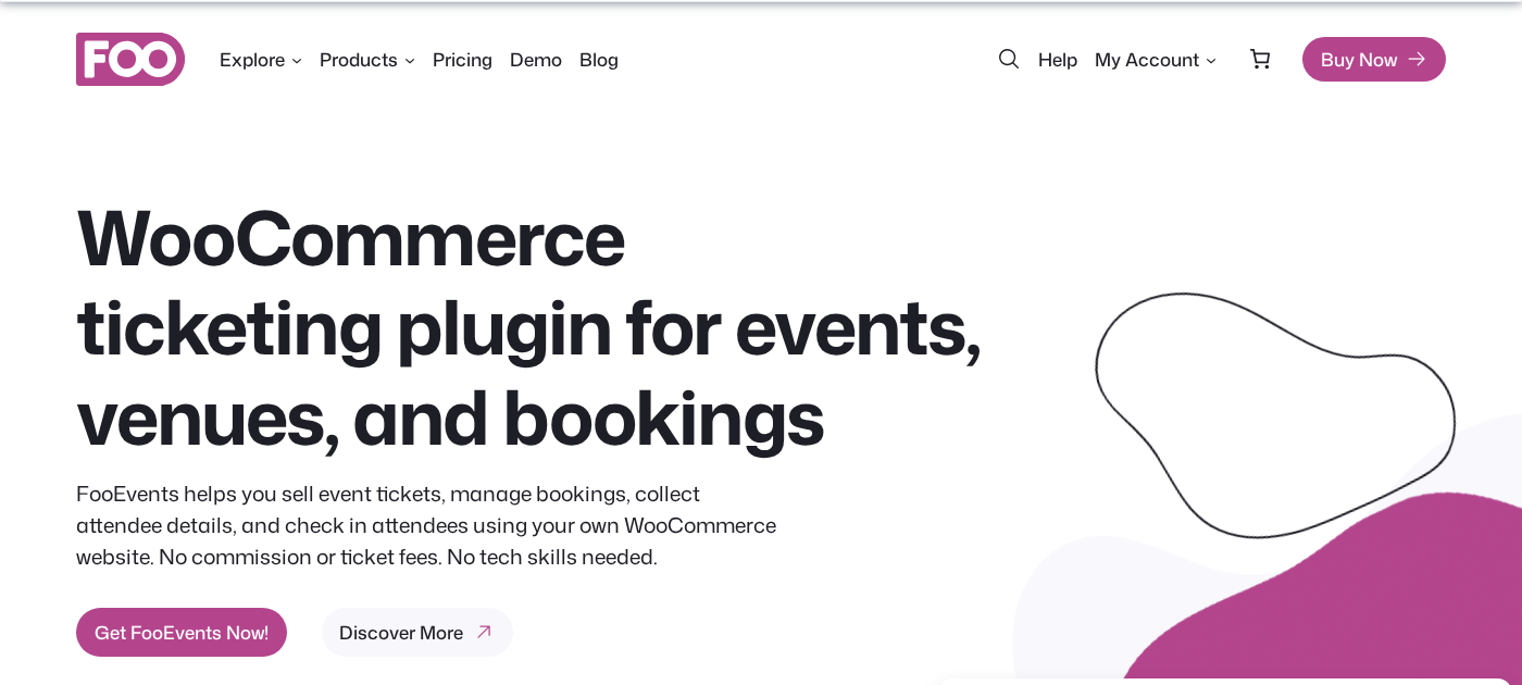 FooEvents for WooCommerce homepage showing WooCommerce ticketing plugin messaging