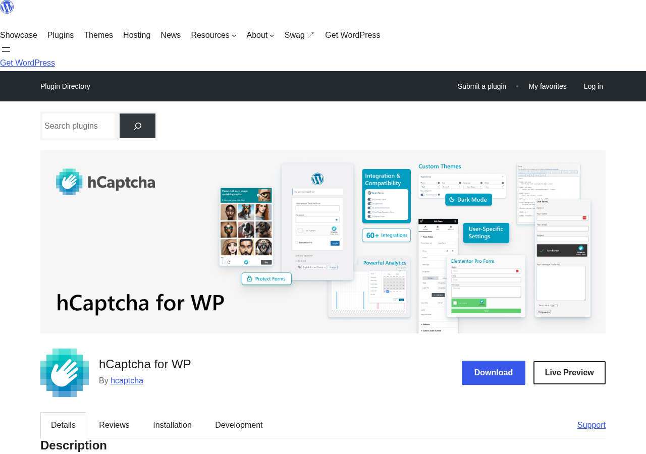 hCaptcha for WP plugin listing on WordPress.org showing version 5.2.0, 70,000+ active installs, 4.6-star rating from 86 reviews, tested up to WordPress 7.1, last updated August 6 2026