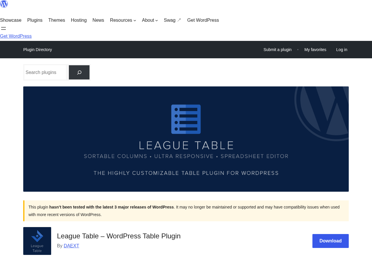 League Table plugin listing on WordPress.org