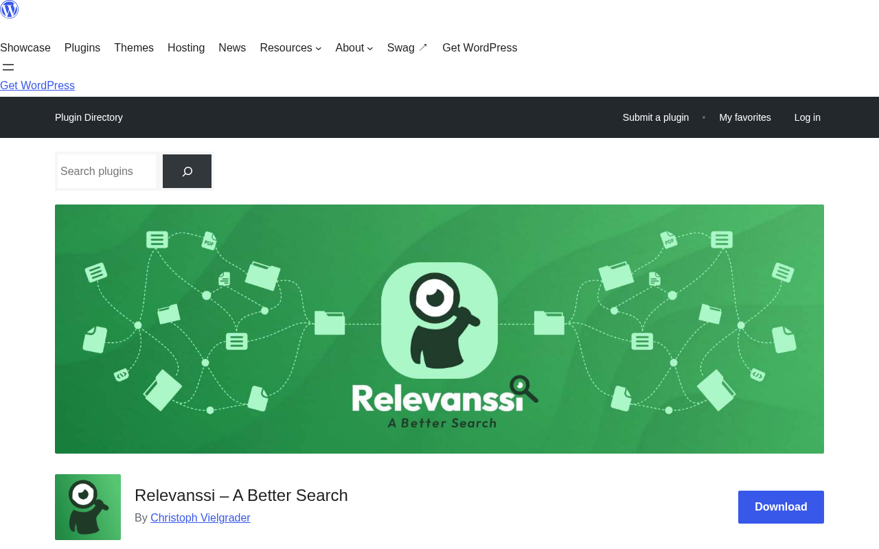 Relevanssi plugin listed on WordPress.org showing 100,000 plus active installs, 4.8 out of 5 star rating from 405 reviews, version 4.28.3, and compatibility with WordPress 7.1.