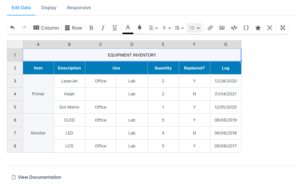 wpDataTables simple table editor in WordPress admin