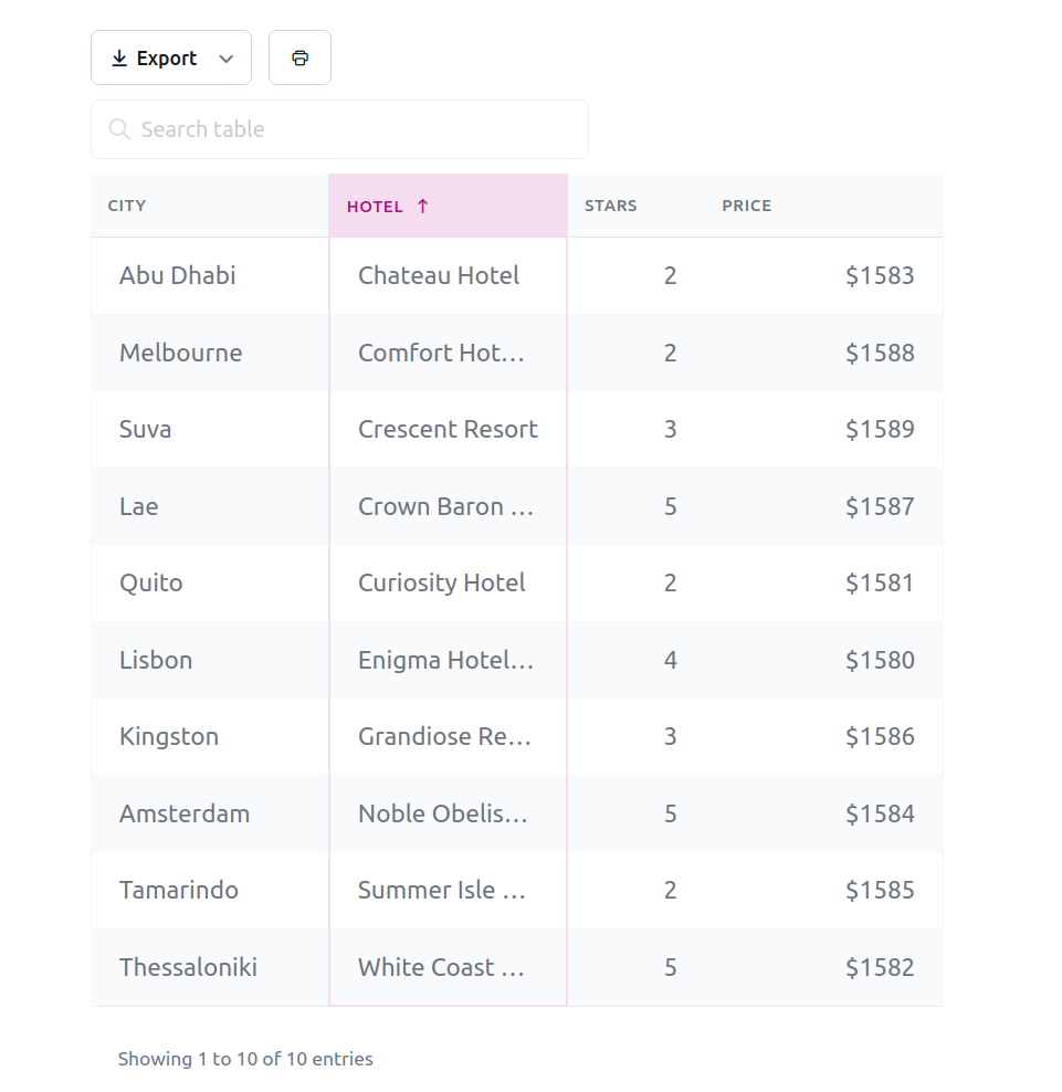 wpDataTables front-end table view with search and filters
